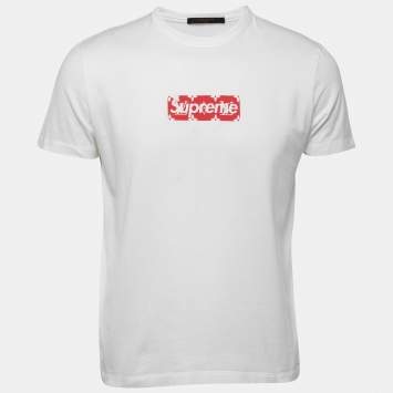 Pre Owned Louis Vuitton X Supreme White Box Logo Print Cotton T-Shirt S