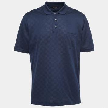 Pre Owned Louis Vuitton Dark Blue Damier Pattern Cotton Polo T-Shirt 5XL