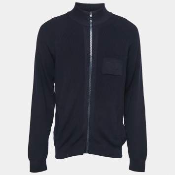 Pre Owned Louis Vuitton Dark Blue Wool Knit Zip Up Sweater XXL