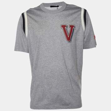 Pre Owned Louis Vuitton Grey Cotton Knit Varsity Detail T-Shirt XXL