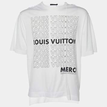 Pre Owned Louis Vuitton White Merci Logo Printed Cotton Knit Oversized T-Shirt S