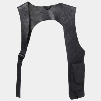 Pre Owned Louis Vuitton Navy Blue Monogram Embossed Leather Vest S