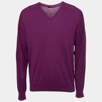 Pre Owned Louis Vuitton Purple Knit V-Neck Jumper L