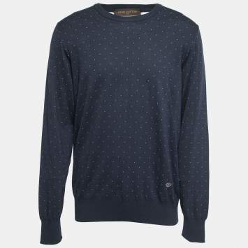 Pre Owned Louis Vuitton Navy Blue Knit Crew Neck Jumper XXL