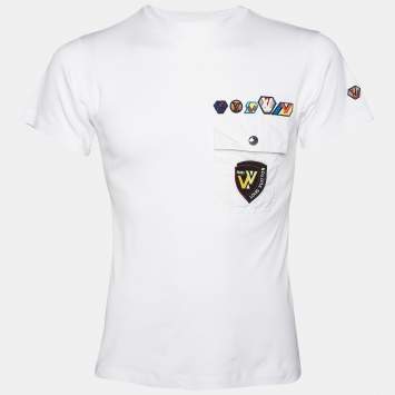 Pre Owned Louis Vuitton White Logo Applique Cotton Knit Pocket Detail T-Shirt S