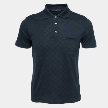 Pre Owned Louis Vuitton Midnight Blue Damier Pattern Cotton Pique Polo T-Shirt S