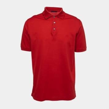 Pre Owned Louis Vuitton Red Logo Embroidered Cotton Pique Polo T-Shirt XL