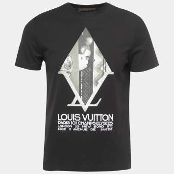 Pre Owned Louis Vuitton Black Printed Cotton Half Sleeve T-Shirt S