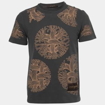 Pre Owned Louis Vuitton Grey Printed Cotton Crew Neck Half Sleeve T-Shirt S
