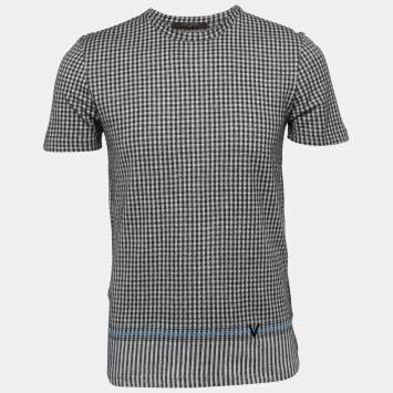 Pre Owned Louis Vuitton Black/White Checked Linen Blend Half Sleeve T-Shirt S