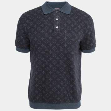 Pre Owned Louis Vuitton Navy Blue Monogram Wool Blend Knit Polo T-Shirt L