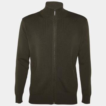 Pre Owned Louis Vuitton Green Wool Knit Zip Front Jacket L