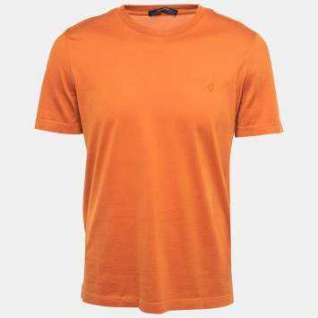 Pre Owned Louis Vuitton Orange Cotton Crew Neck Half Sleeve T-Shirt L