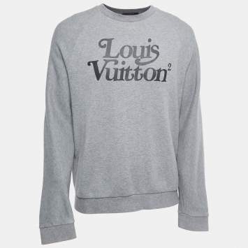 Pre Owned Louis Vuitton Grey Logo Print Cotton Crew Neck Sweatshirt M
