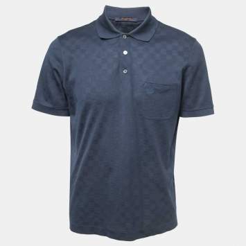 Pre Owned Louis Vuitton Navy Blue Damier Cotton Polo T-Shirt L