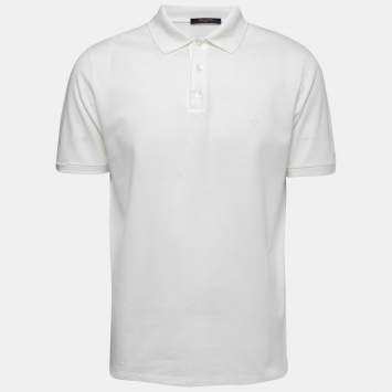 Pre Owned Louis Vuitton White Cotton Pique Logo Embroidered Polo T-Shirt XL