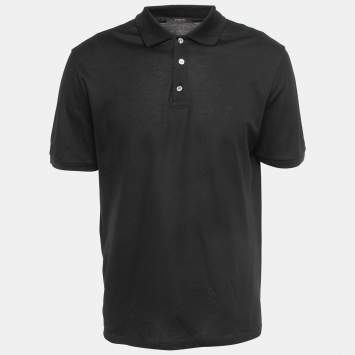 Pre Owned Louis Vuitton Black Cotton Logo Embroidered Polo T-Shirt XL