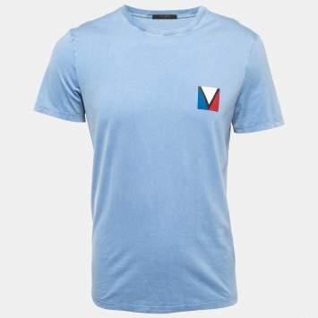 Pre Owned Louis Vuitton Blue Logo Printed Cotton Knit t-Shirt S