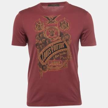 Pre Owned Louis Vuitton Brown Logo Print Cotton Crew Neck Half Sleeve T-Shirt S
