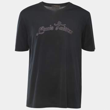 Pre Owned Louis Vuitton Black  Cotton Logo Patch Detailed Crew Neck Half Sleeve T-Shirt 4L