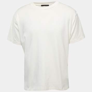 Pre Owned Louis Vuitton Off White Cotton Crew Neck Half Sleeve T-Shirt M