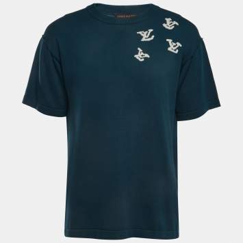 Pre Owned Louis Vuitton Teal Blue Jazz Trumpeter Signature Cotton Crew Neck T-Shirt M
