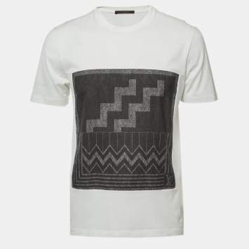 Pre Owned Louis Vuitton White Print Cotton Crew Neck Half Sleeve T-Shirt M