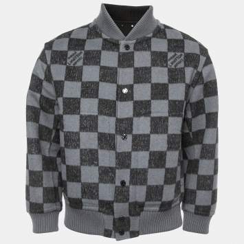 Pre Owned Louis Vuitton Grey/Black Damier Wool Reversible Bomber Jacket XS