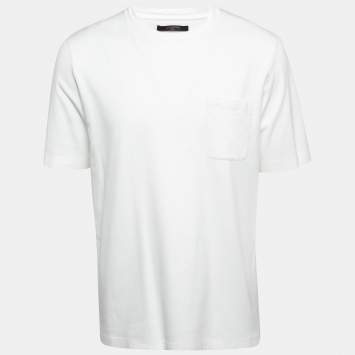Pre Owned Louis Vuitton White Cotton Logo Embroidered Pocket Detailed Half Sleeve T-Shirt XXL