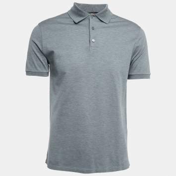 Pre Owned Louis Vuitton Grey Cotton Pique Polo T-Shirt M