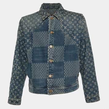 Pre Owned Louis Vuitton X Nigo Navy Blue Monogram Denim Button Front Jacket L