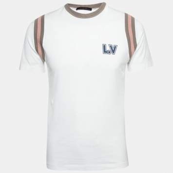 Pre Owned Louis Vuitton White Varsity Print Cotton Aloha T-Shirt S