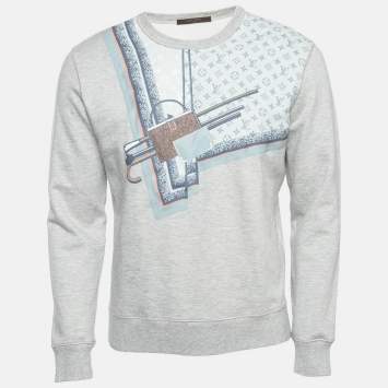 Pre Owned Louis Vuitton Grey Graphic Cotton Blend Crew Neck Sweater S