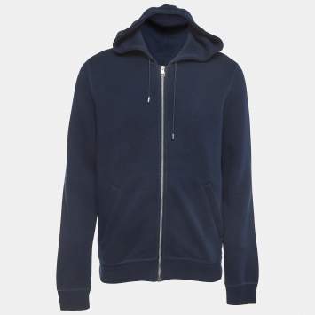 Pre Owned Louis Vuitton Navy Blue Jersey Hoodie L