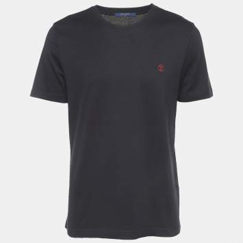 Pre Owned Louis Vuitton Black Logo Embroidered Cotton Half Sleeve T-Shirt L