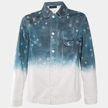 Pre Owned Louis Vuitton Blue/White Gradient Monogram Denim Shirt XS