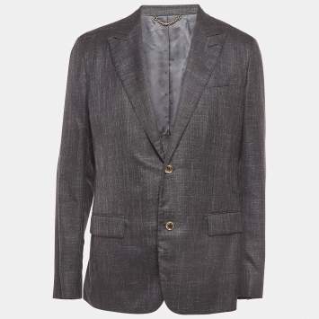 Pre Owned Louis Vuitton Grey Chambray Single Breasted Tailor Made Blazer XL