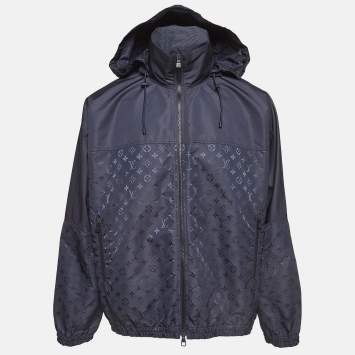 Pre Owned Louis Vuitton Blue Monogram Synthetic Hooded Windbreaker L
