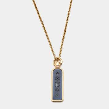 Louis Vuitton Les Gastons Vuitton Small Blue PVD Titanium 18k Yellow Gold Tag Pendant Necklace