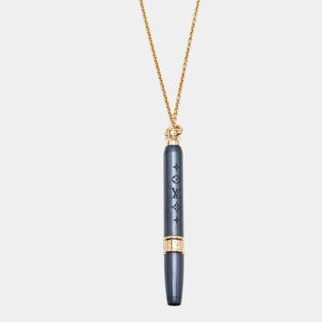 Louis Vuitton Les Gastons Vuitton Designer Blue PVD Titanium 18k Yellow Gold Pencil Pendant Necklace