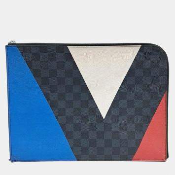 Pre Owned Louis Vuitton Blue Coated Canvas Damier Cobalt America's Cup Clutch Bag
