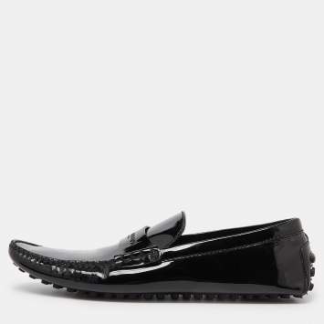 Pre Owned Louis Vuitton Black Patent Leather Penny Loafers Size 44
