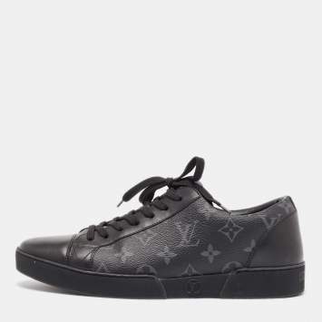 Pre Owned Louis Vuitton Black/Grey Leather and Monogram Coated Canvas Match Up Sneakers Size 41
