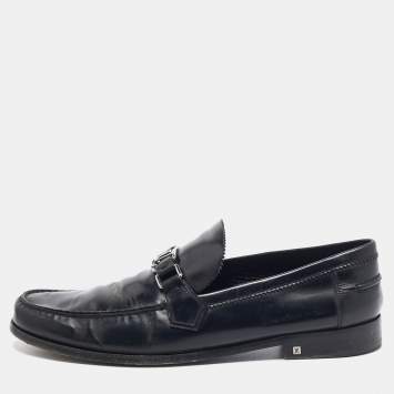 Pre Owned Louis Vuitton Black Leather Slip On Loafers Size 46