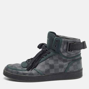 Pre Owned Louis Vuitton Grey/Black Monogram Canvas and Leather Rivoli Sneakers Size 43