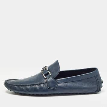 Pre Owned Louis Vuitton Navy Blue Damier Infini Hockenheim Loafers Size 43