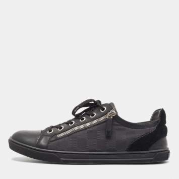 Pre Owned Louis Vuitton Black/Grey Damier Ebene Nylon and Leather Low Top Sneakers Size 42.5