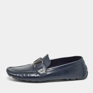 Pre Owned Louis Vuitton Navy Blue Leather Monte Carlo Slip On Loafers Size 43