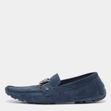 Pre Owned Louis Vuitton Blue Suede Monte Carlo Loafers Size 46