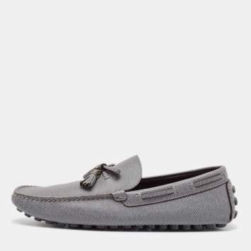 Pre Owned Louis Vuitton Grey Leather Slip On Loafers Size 41